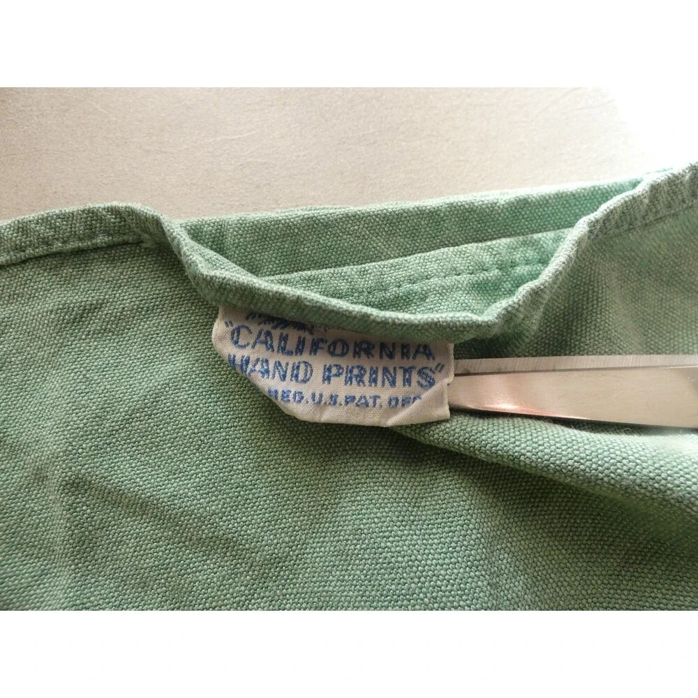 VTG California Hand Prints Tablecloth MCM Green Holiday Candles Spruce 64
